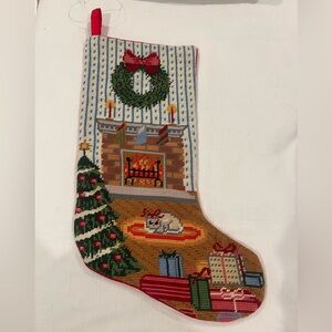 Needlepoint Christmas cat stocking